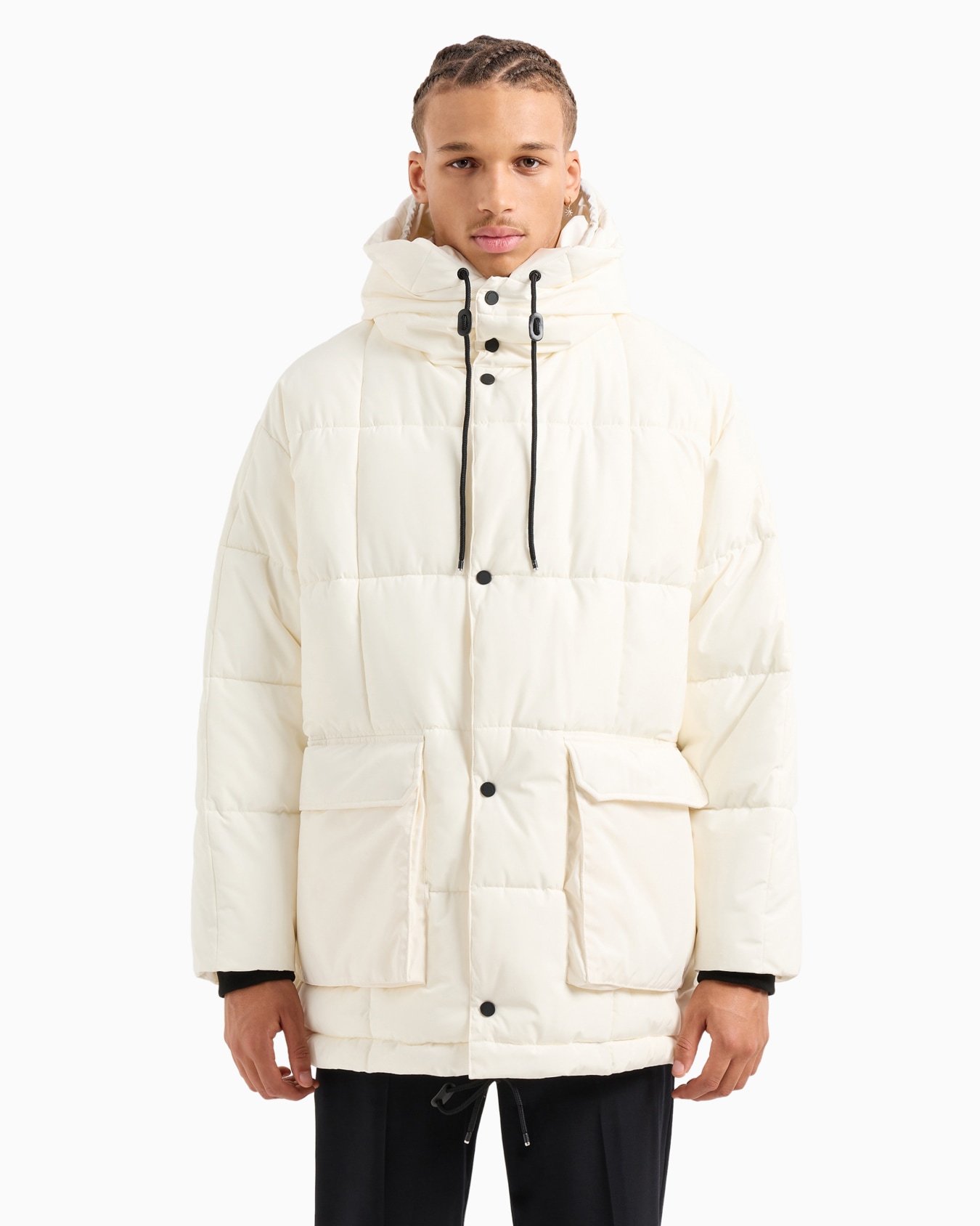 Padded jacket with hood in ASV fabric Slide 1
