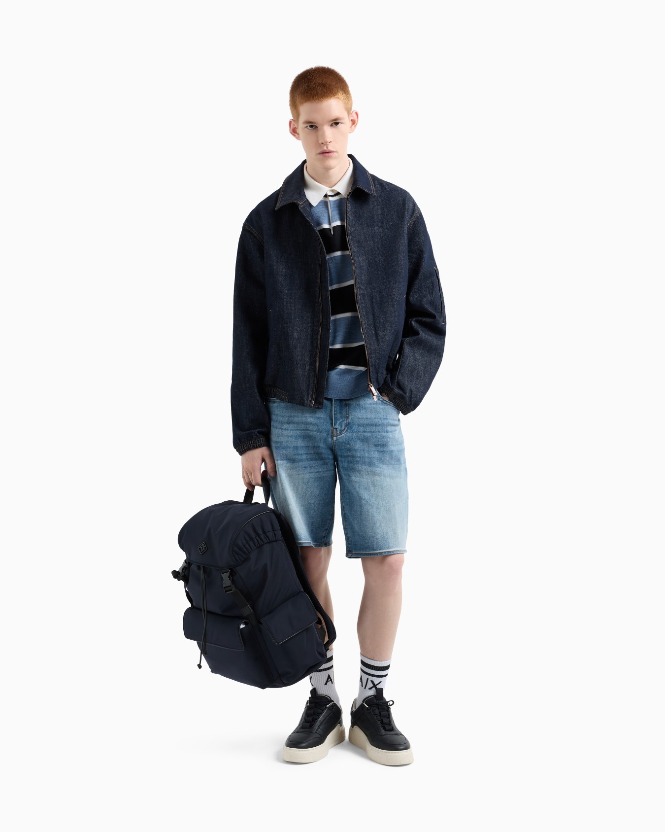 Cotton denim shorts with contrast stitching Slide 1