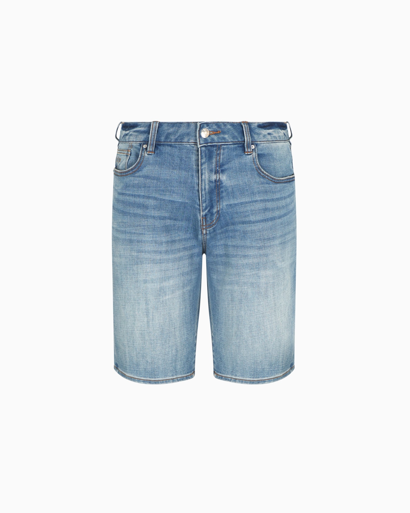 Cotton denim shorts with contrast stitching Slide 0