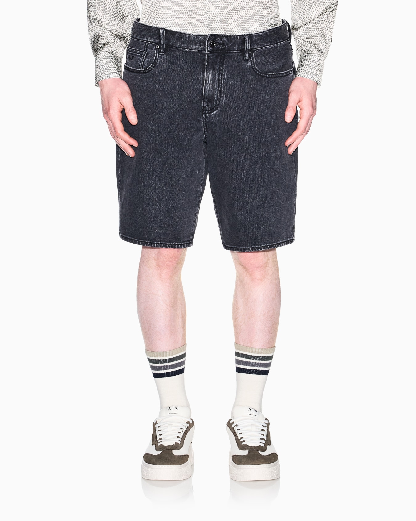 Grey Wash Denim Shorts Stretch Cotton Slide 2