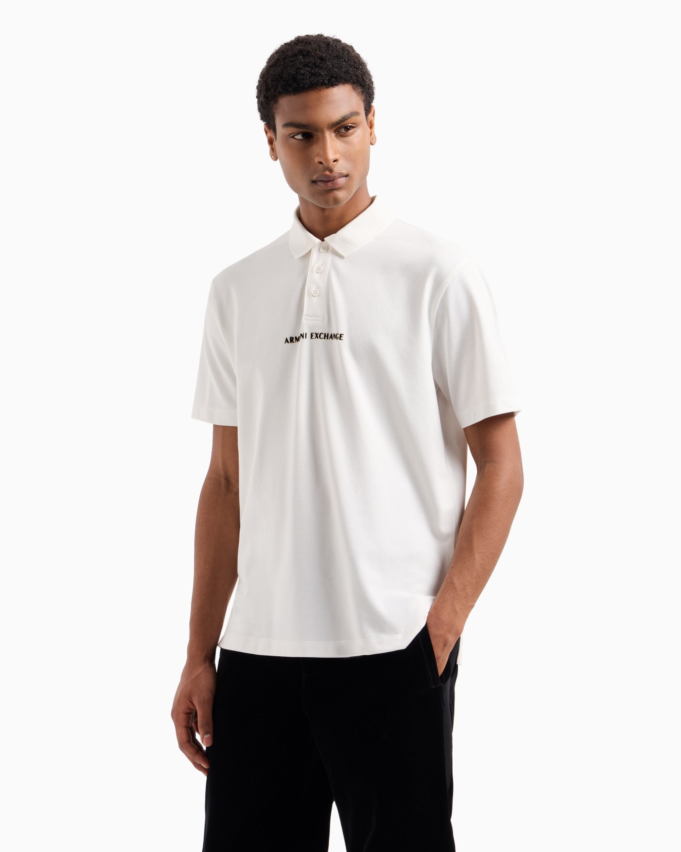 Short-sleeved polo shirt with metallic profile logo Slide 1