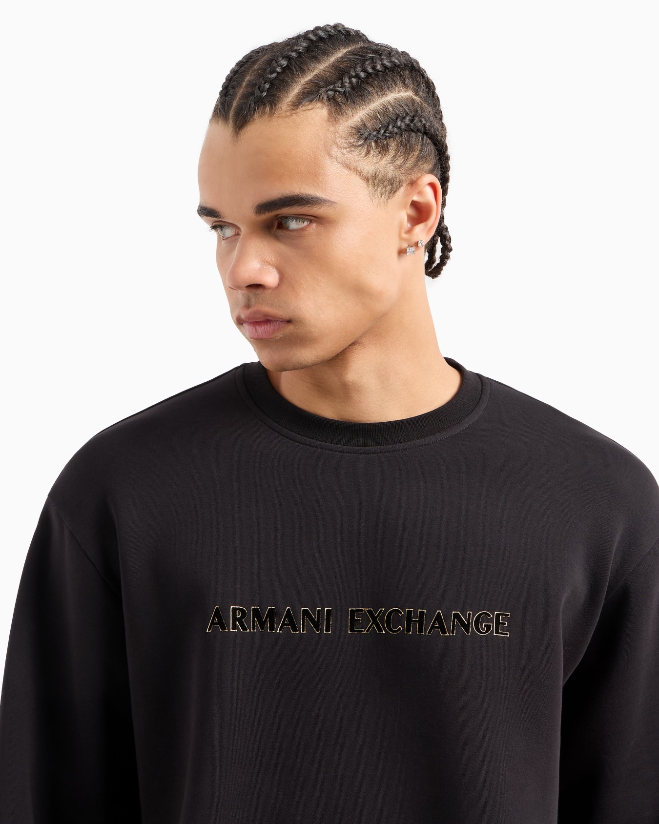 Sudadera de cuello redondo con logo de perfil metálico Diapositiva 4