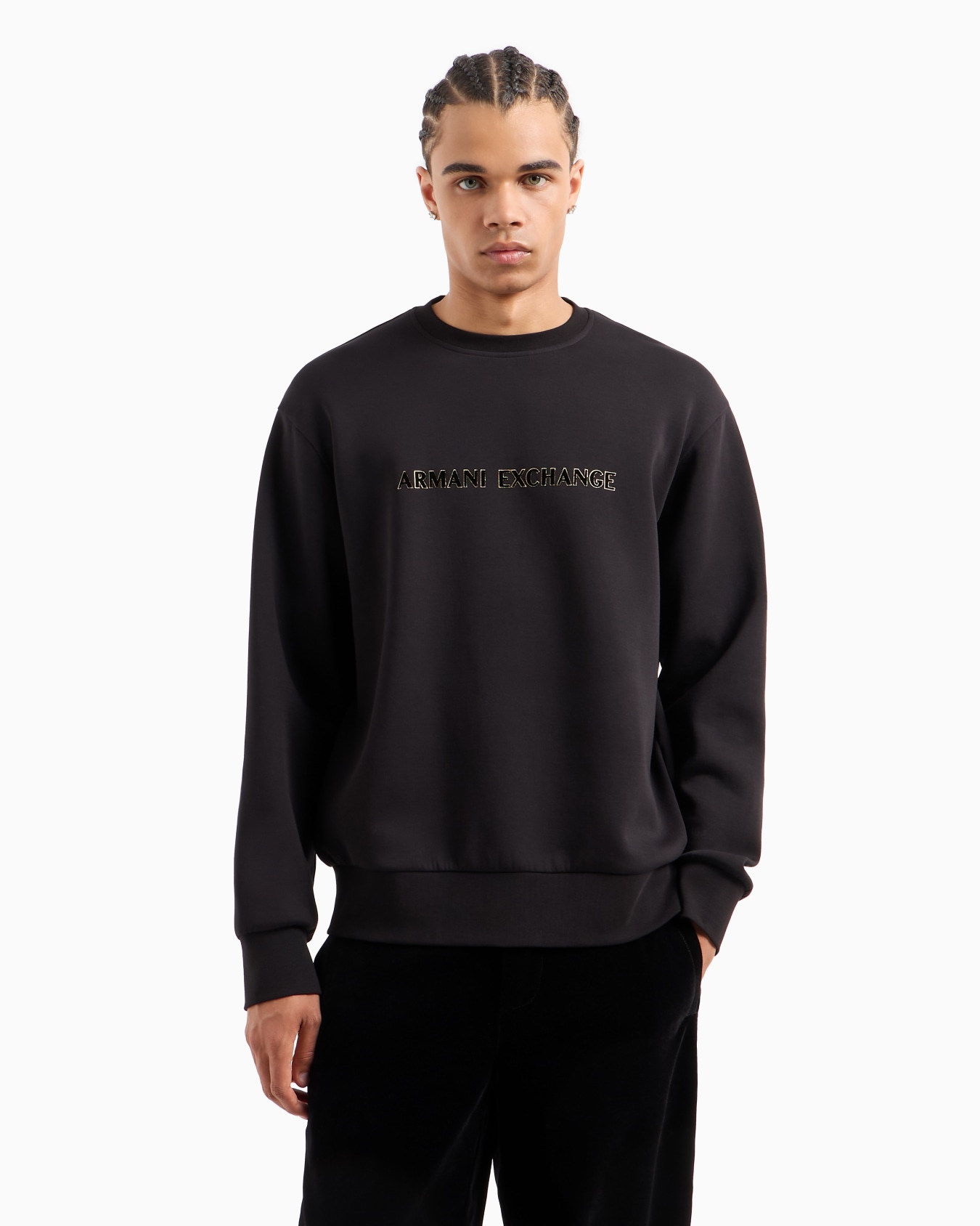 Sudadera de cuello redondo con logo de perfil metálico Diapositiva 1