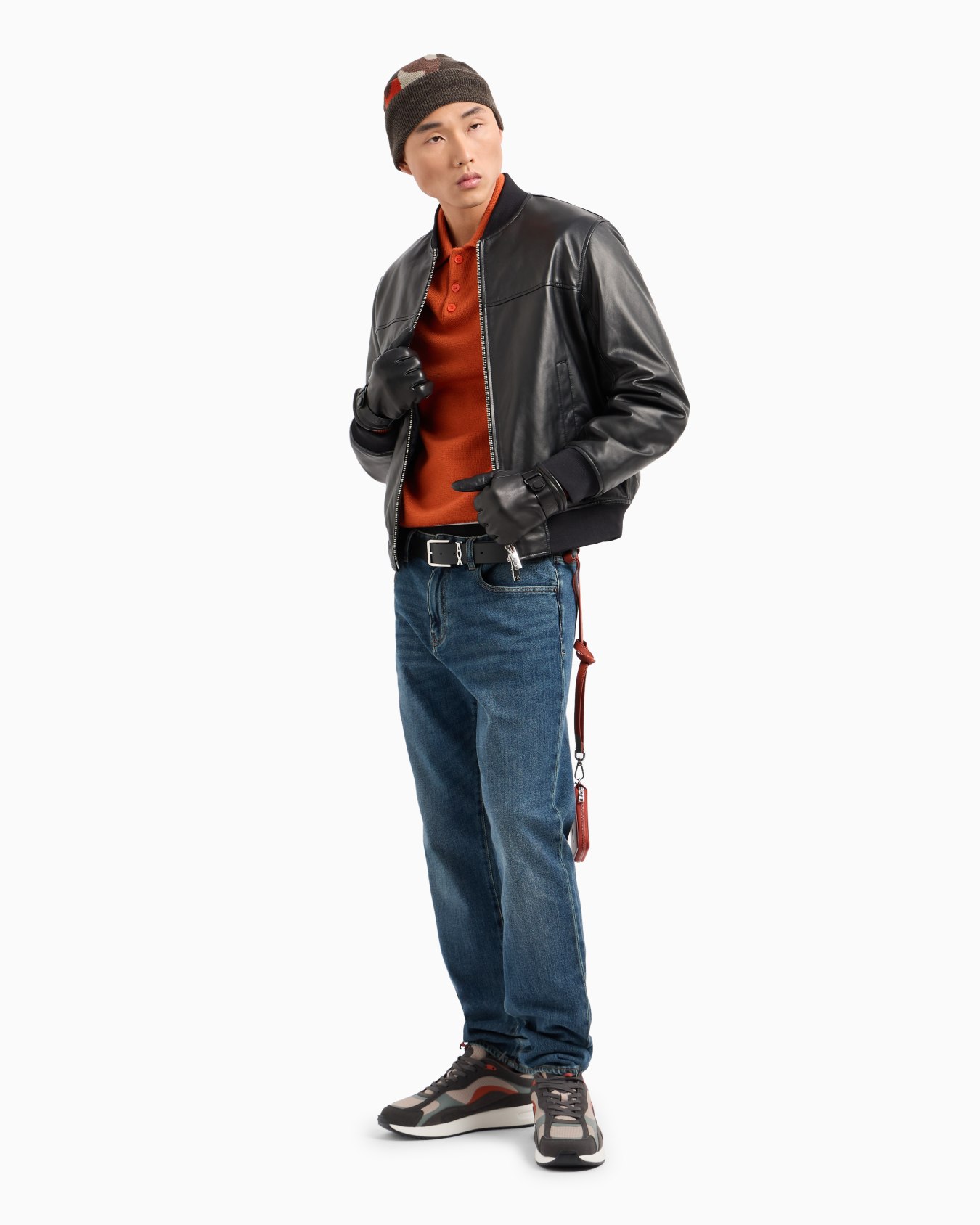 Leather jacket with fabric details Slide 3