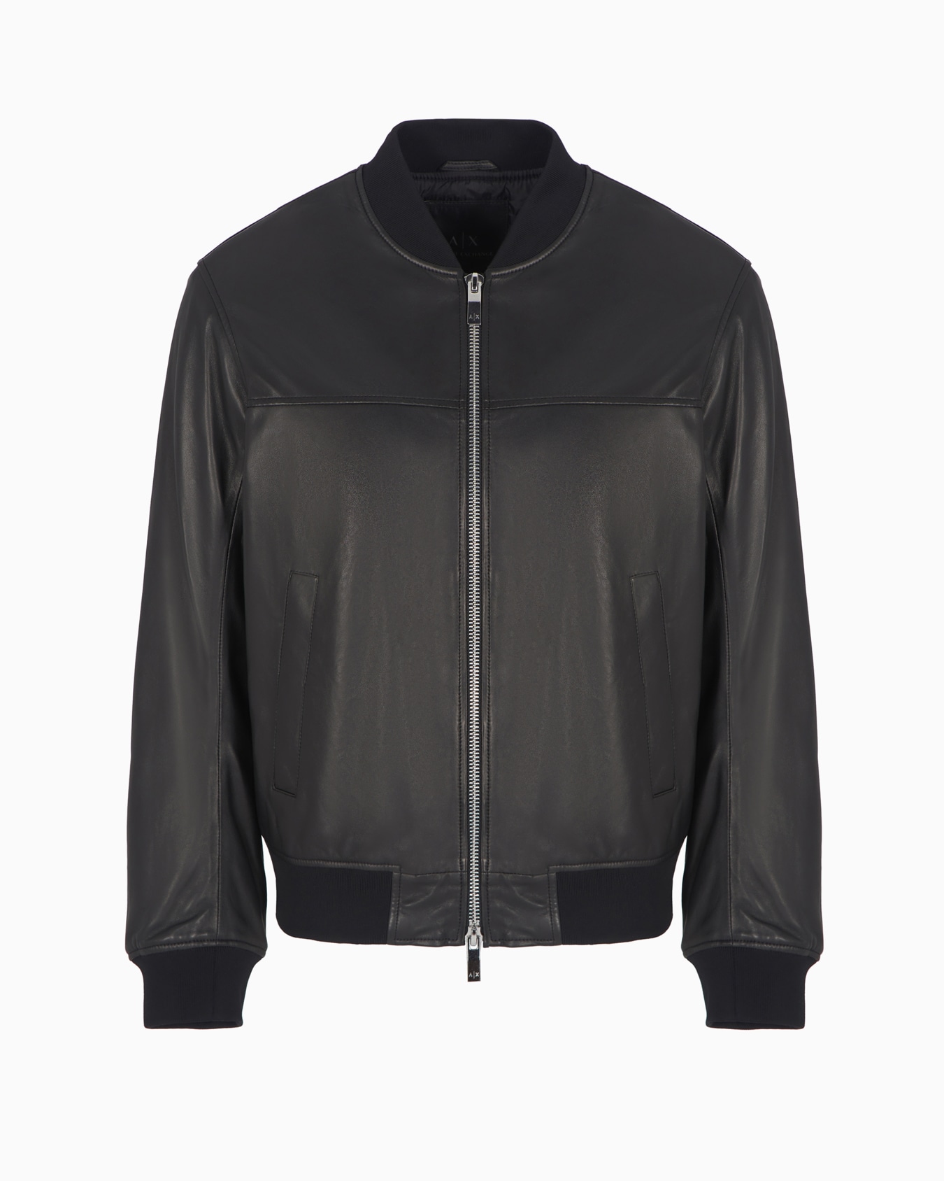 Leather jacket with fabric details Slide 0