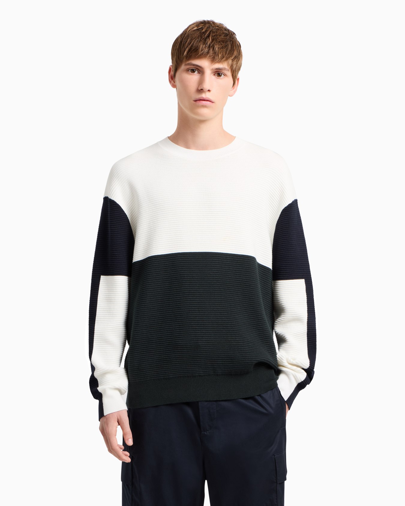 Color block ribbed crew neck sweater Slide 3
