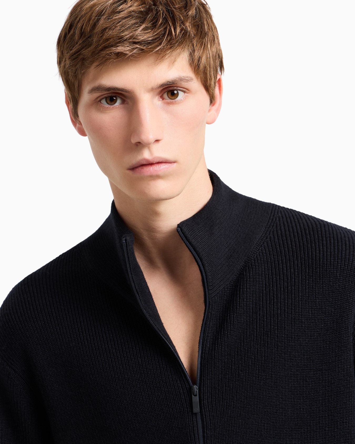 Full zip cardigan in cotton and wool blend with ribs Slide 4