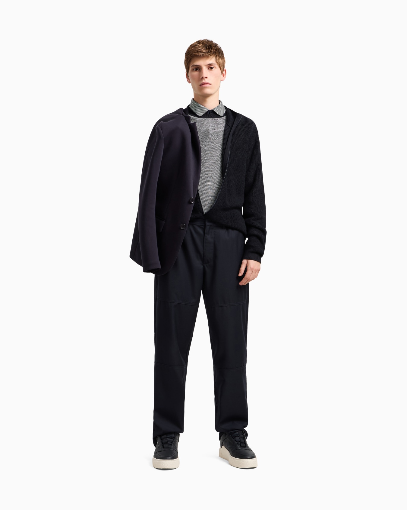 Full zip cardigan in cotton and wool blend with ribs Slide 1