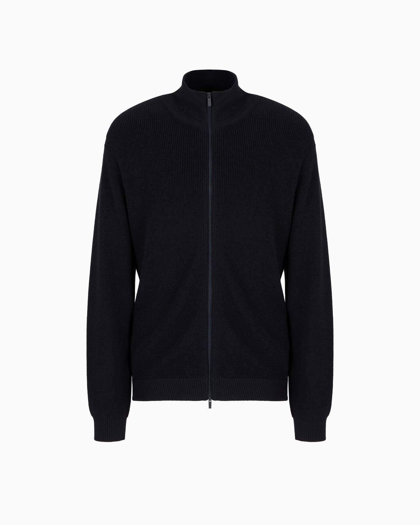 Full zip cardigan in cotton and wool blend with ribs Slide 0
