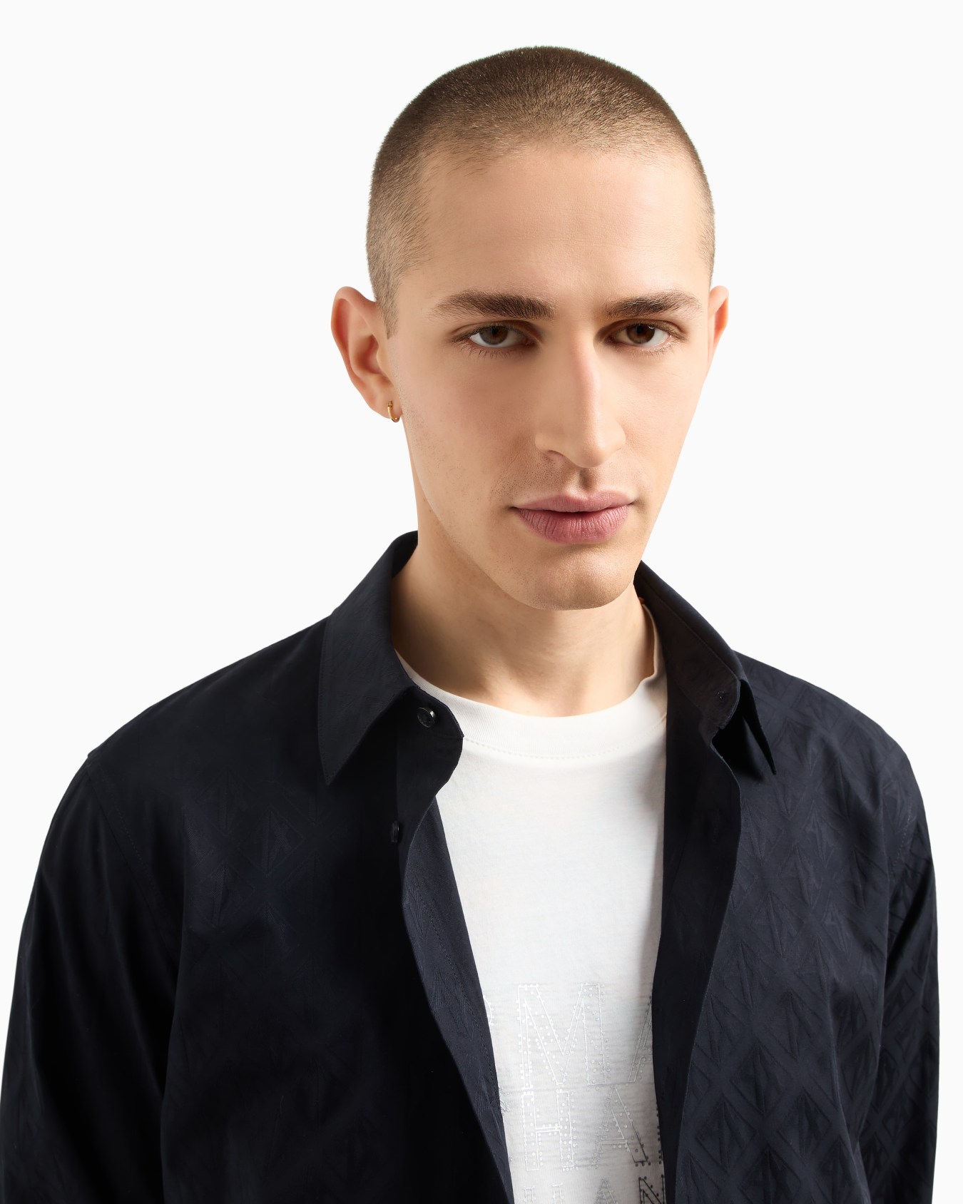 Regular fit cotton shirt with allover logo in tone Slide 4