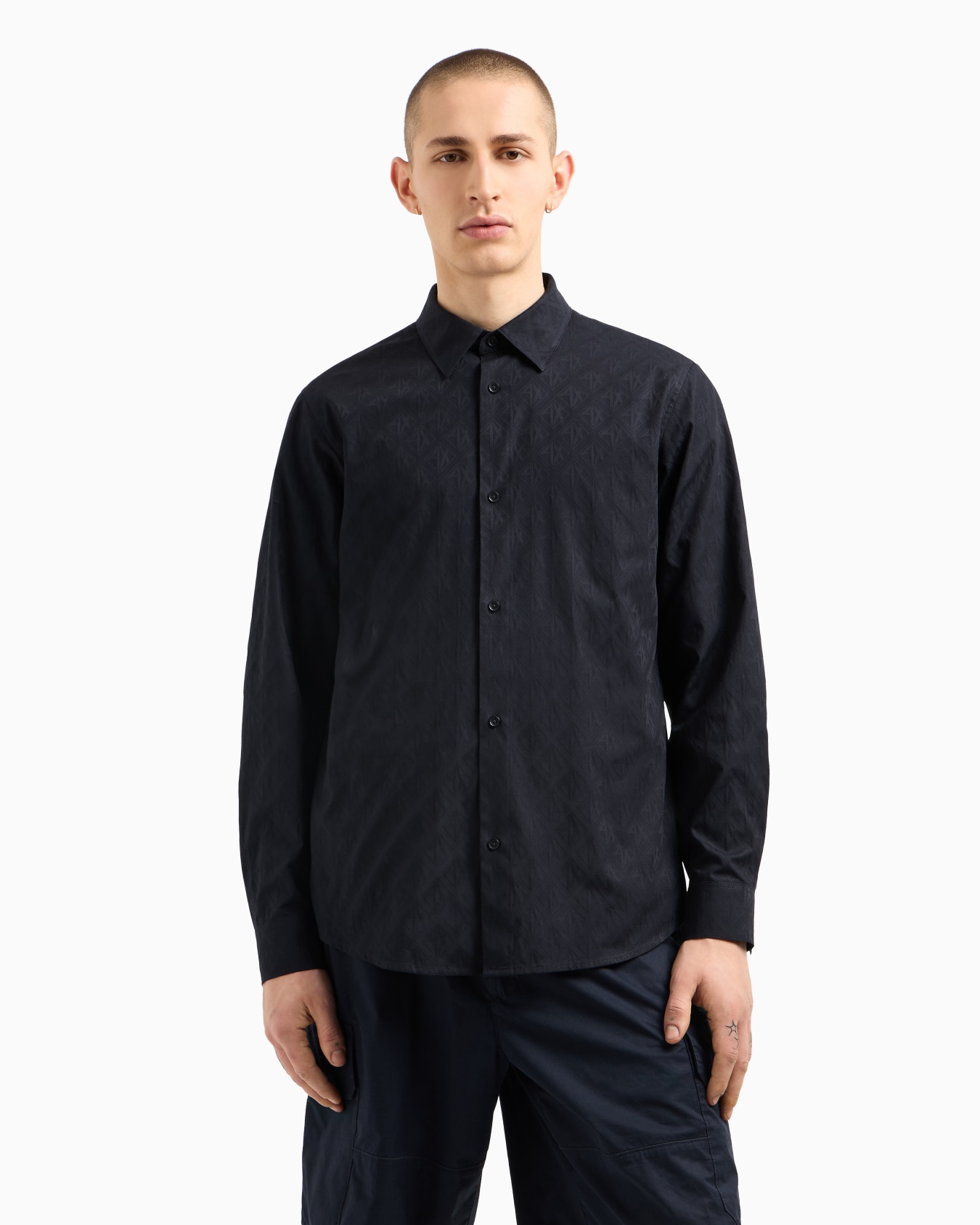 Regular fit cotton shirt with allover logo in tone Slide 3