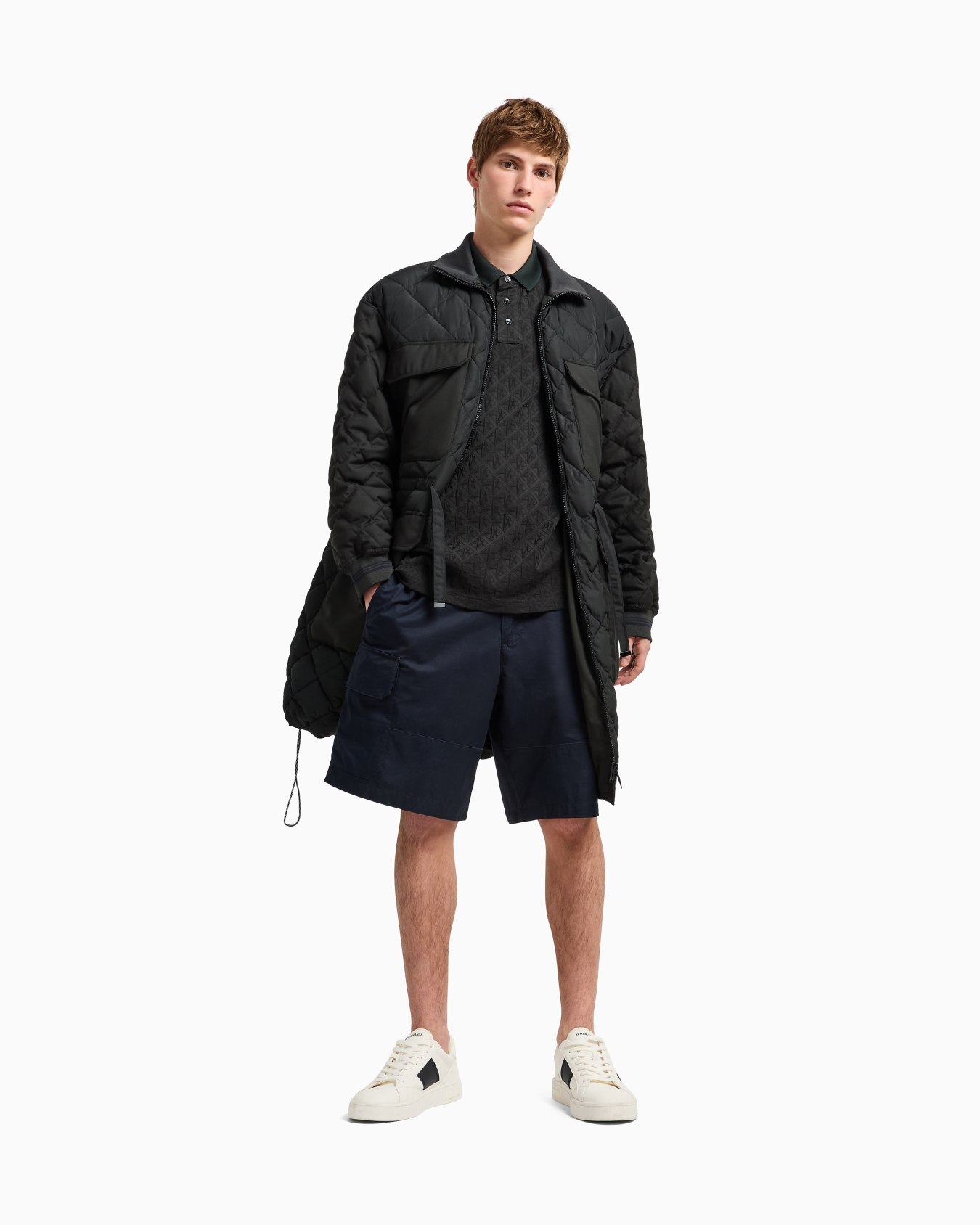Regular fit polo shirt with tone-on-tone allover logo Slide 1