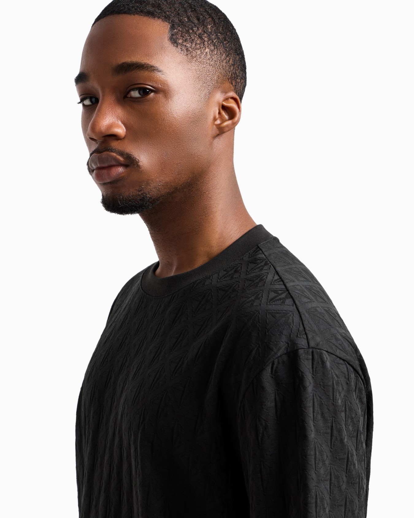 Regular fit cotton T-shirt with tone-on-tone allover logo Slide 4
