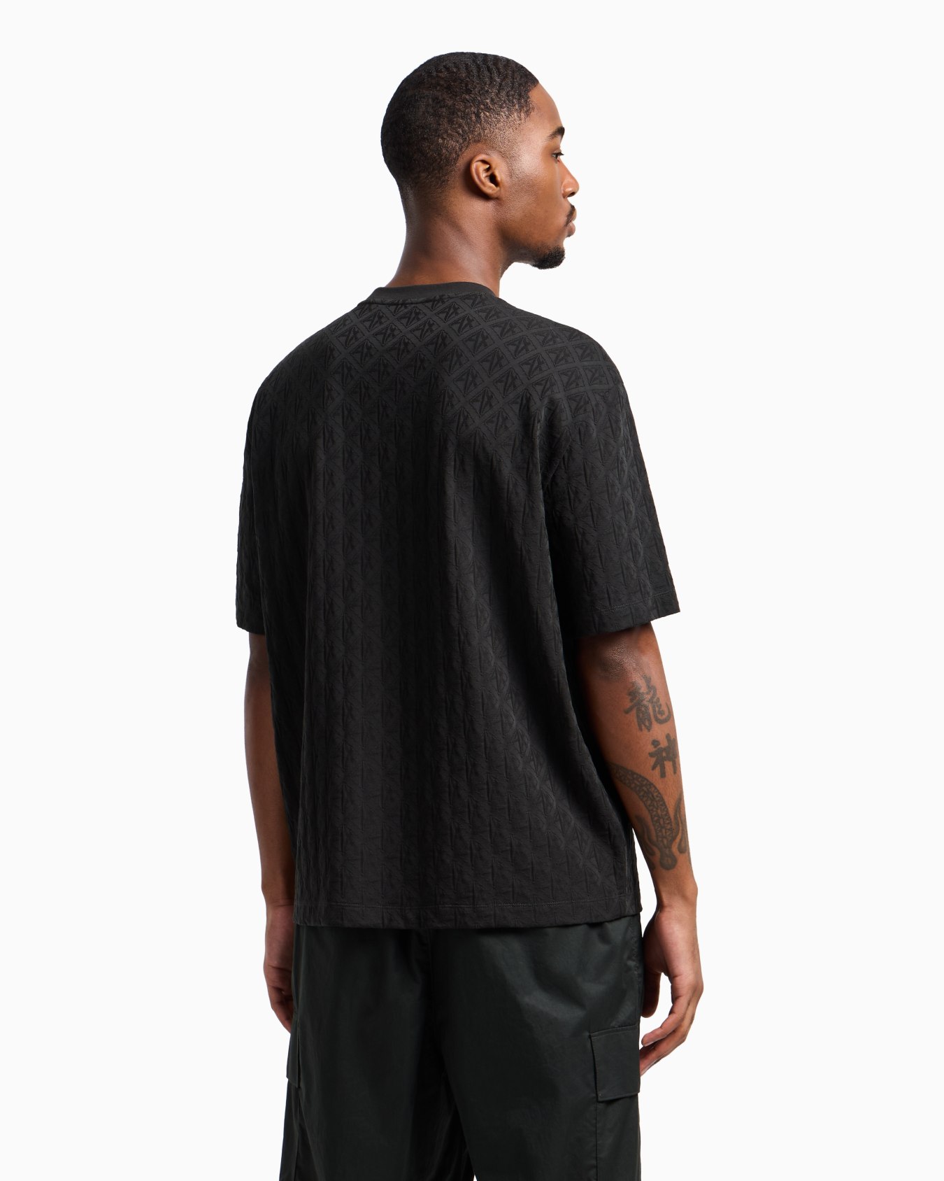 Regular fit cotton T-shirt with tone-on-tone allover logo Slide 2