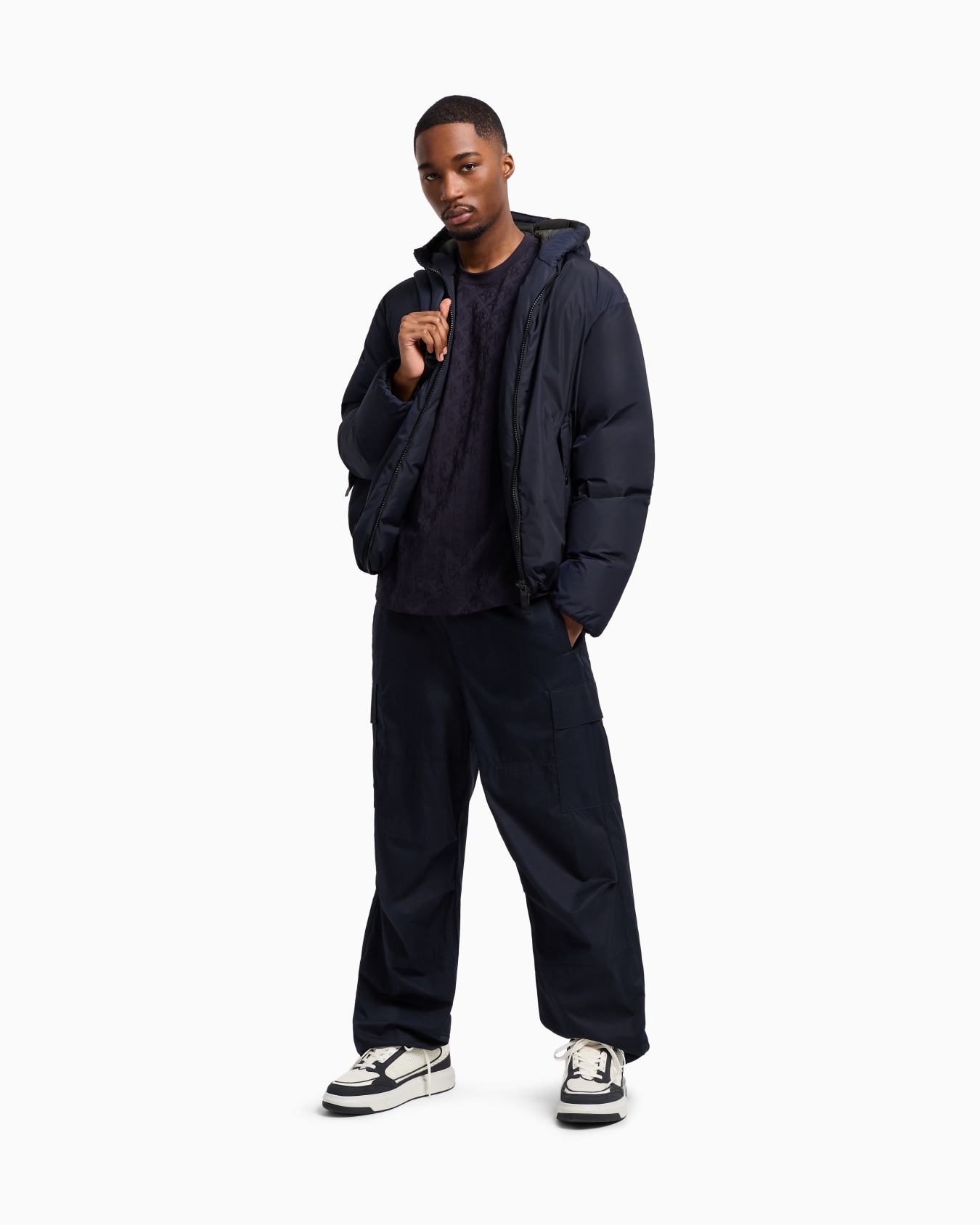 Regular fit cotton T-shirt with tone-on-tone allover logo Slide 1