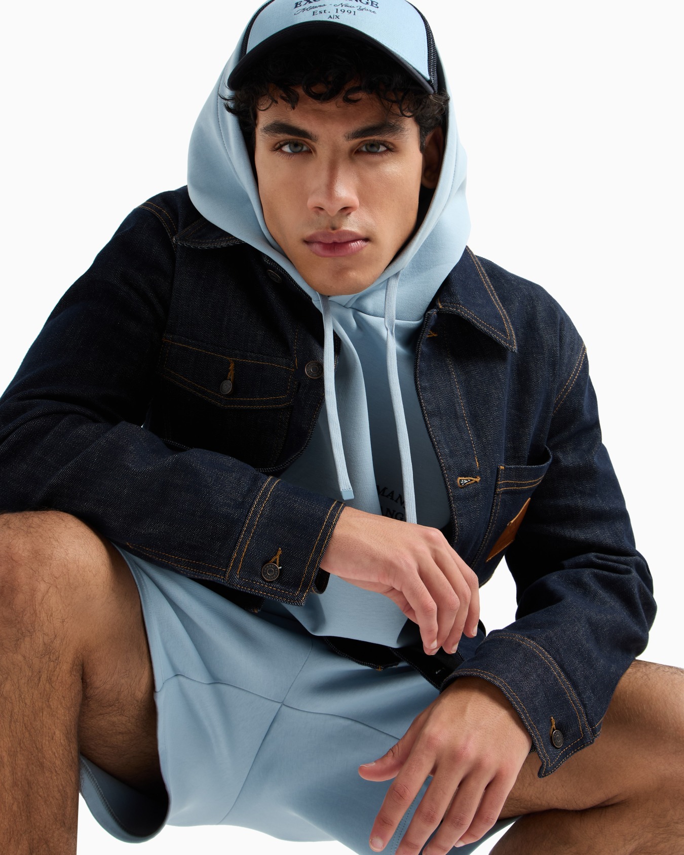 Cotton blend sweatshirt with stripes on the shoulders Slide 5
