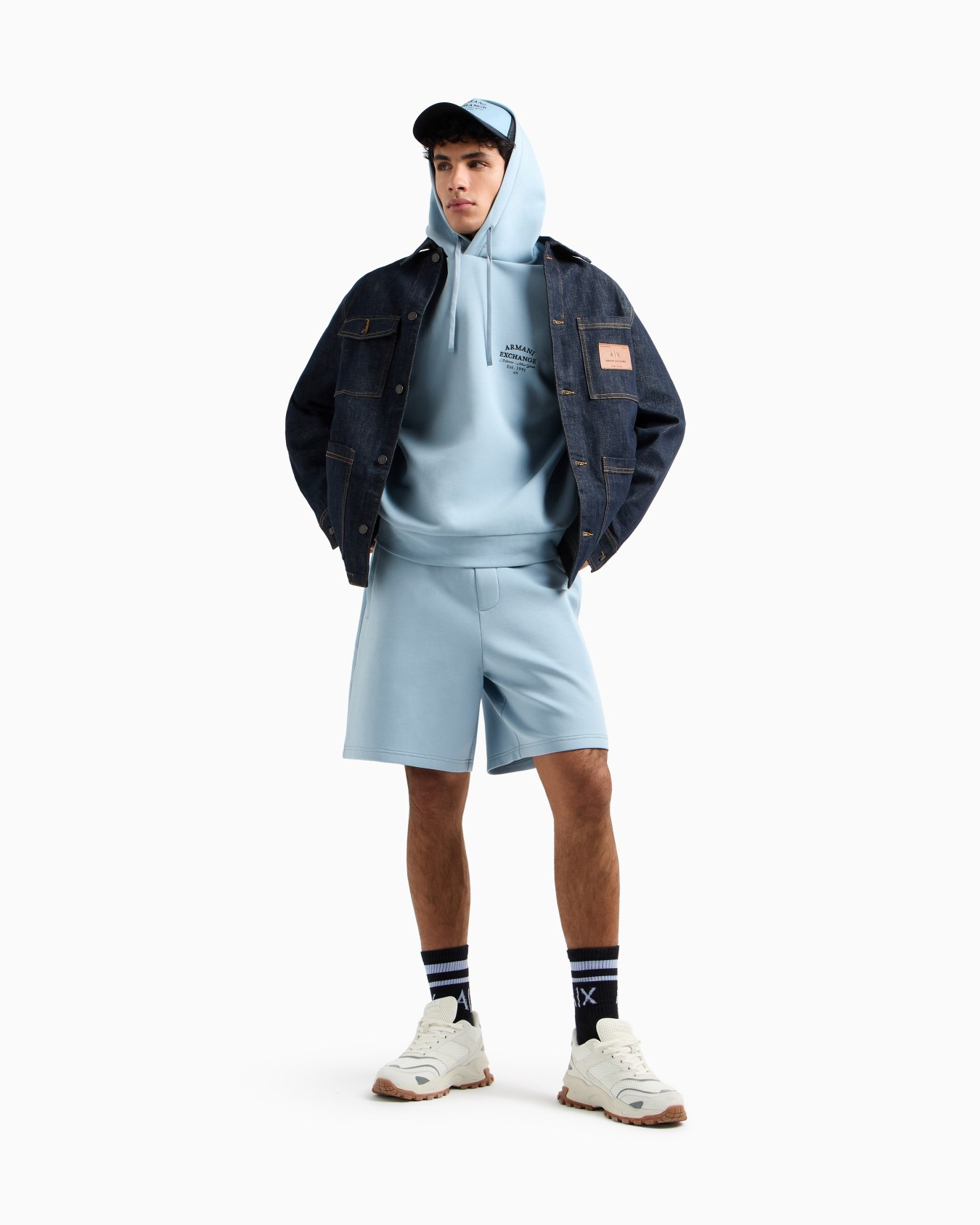 Cotton blend sweatshirt with stripes on the shoulders