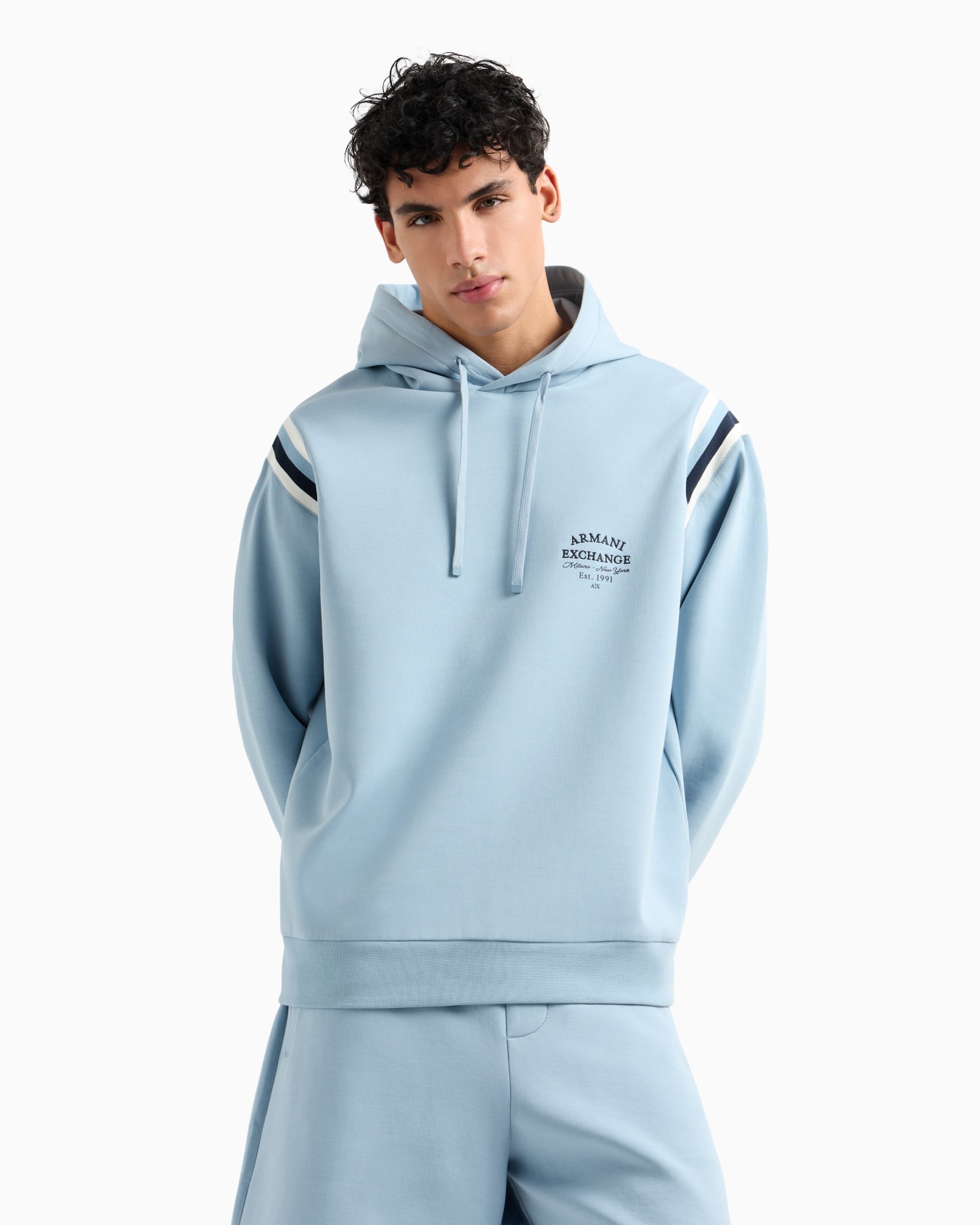 Cotton blend sweatshirt with stripes on the shoulders Slide 3