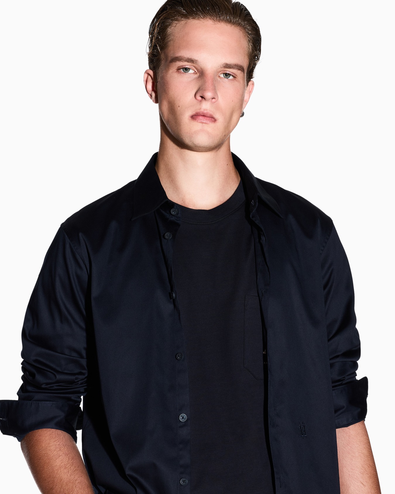 Camisa de algodón elástico de manga larga Diapositiva 4