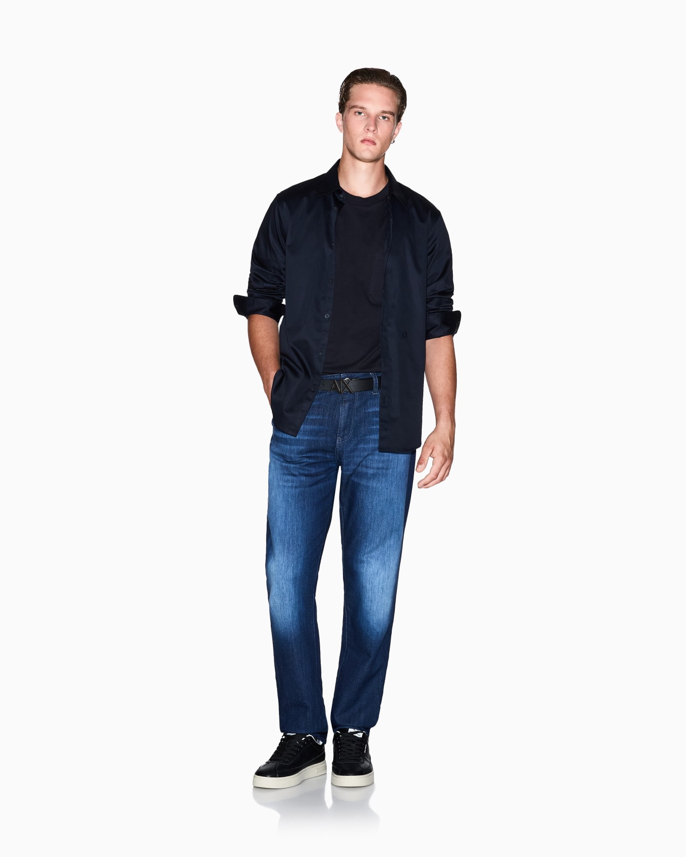 Camisa de algodón elástico de manga larga Diapositiva 1