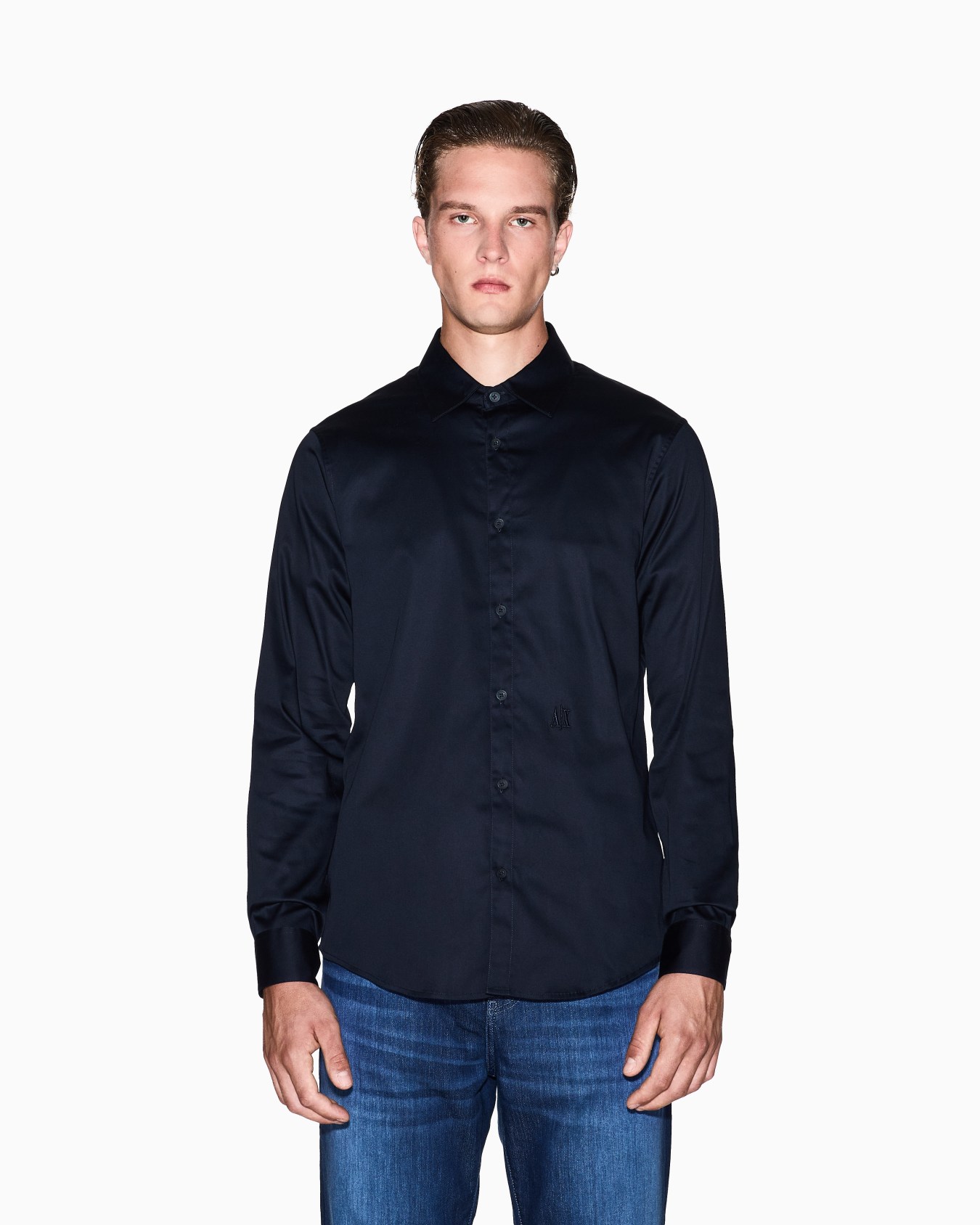 Camisa de algodón elástico de manga larga Diapositiva 3