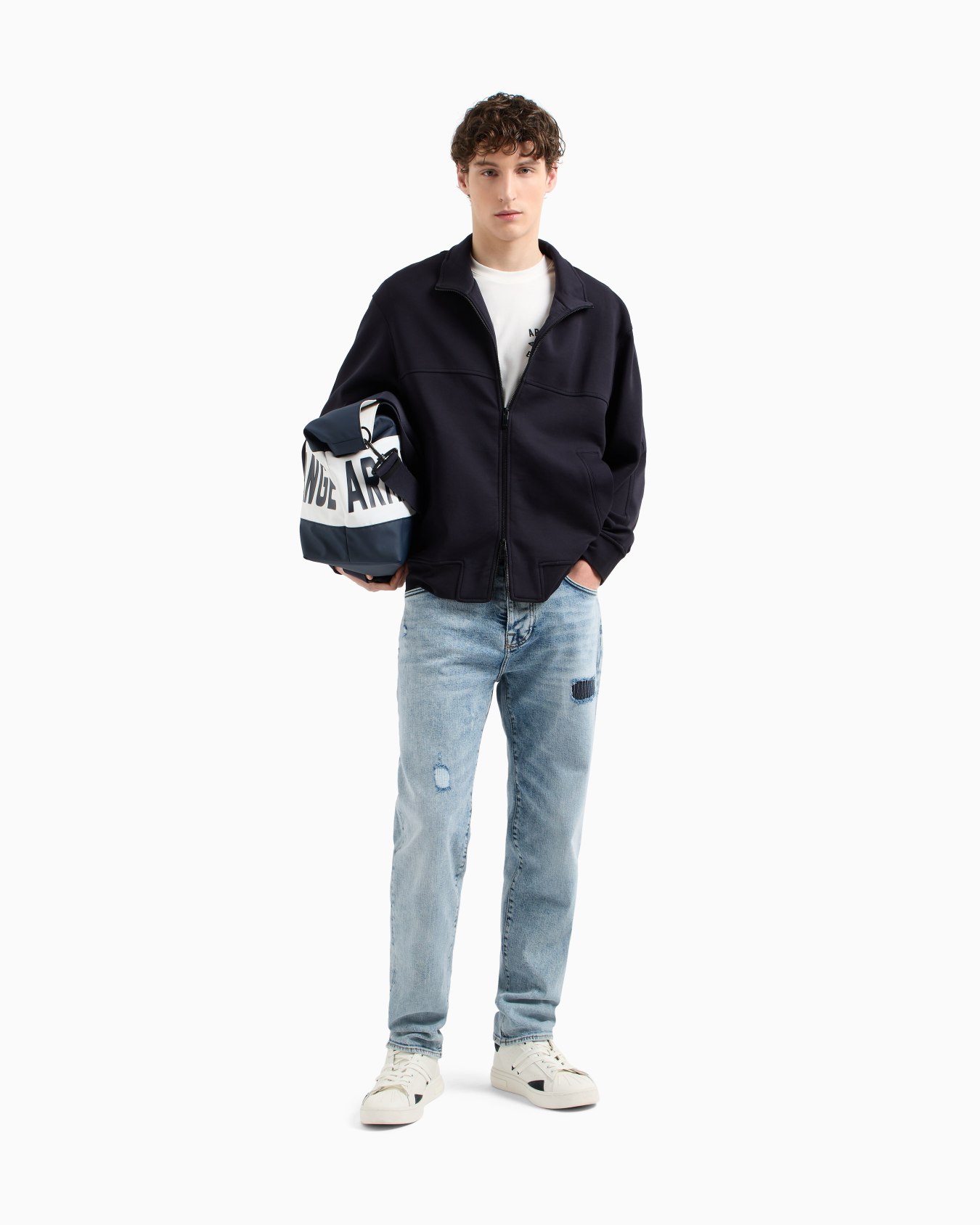 Sudadera con cremallera completa en mezcla de algodón reforzado Diapositiva 1