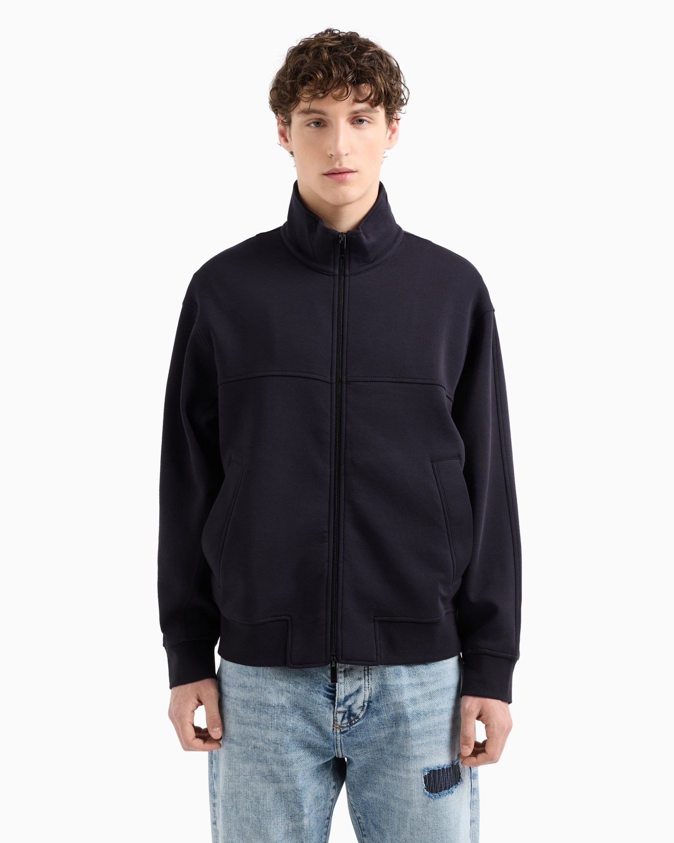 Sudadera con cremallera completa en mezcla de algodón reforzado Diapositiva 3
