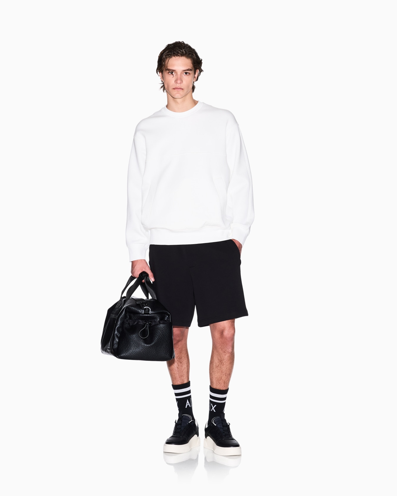 Bonded cotton crewneck sweatshirt Slide 1