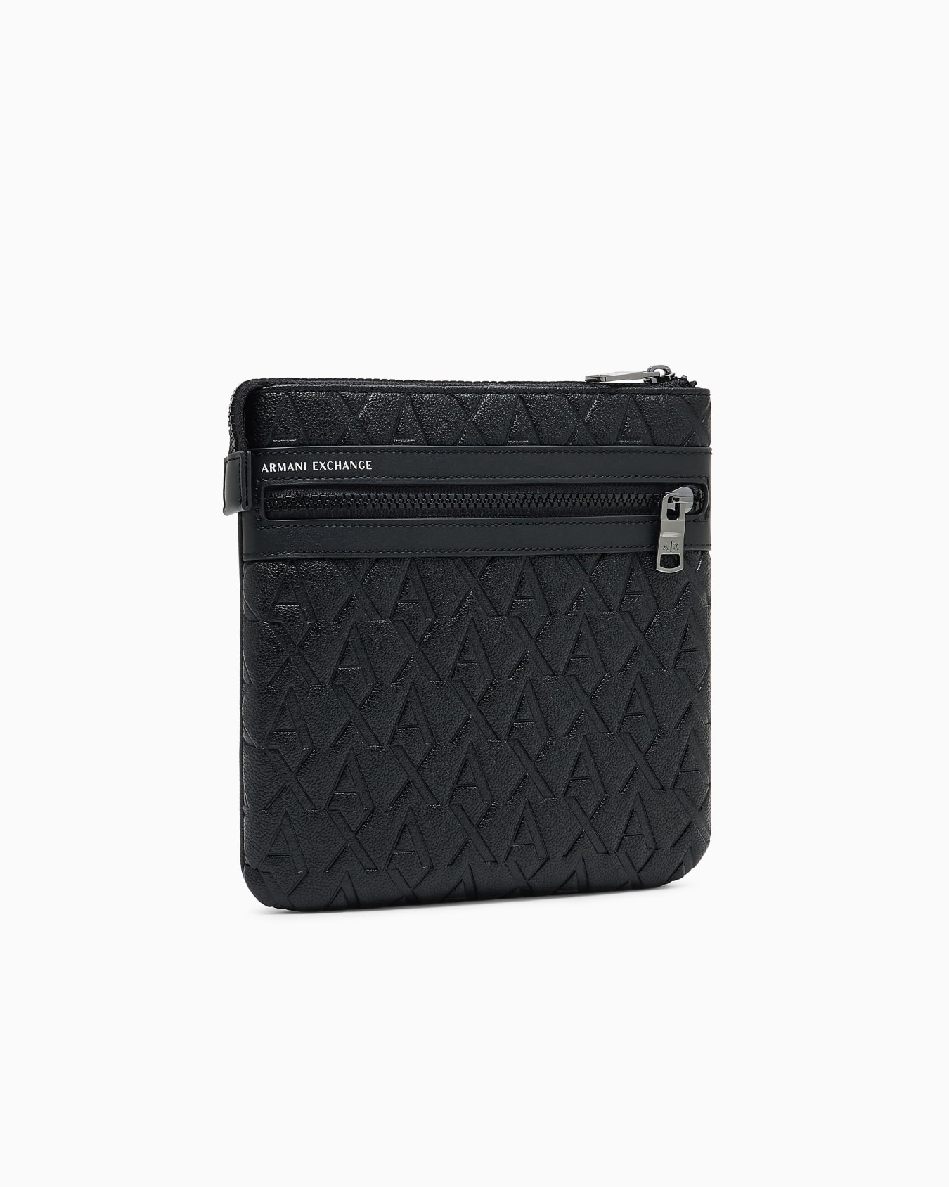 Borsa a tracolla in ecopelle con texture logo Slide 1