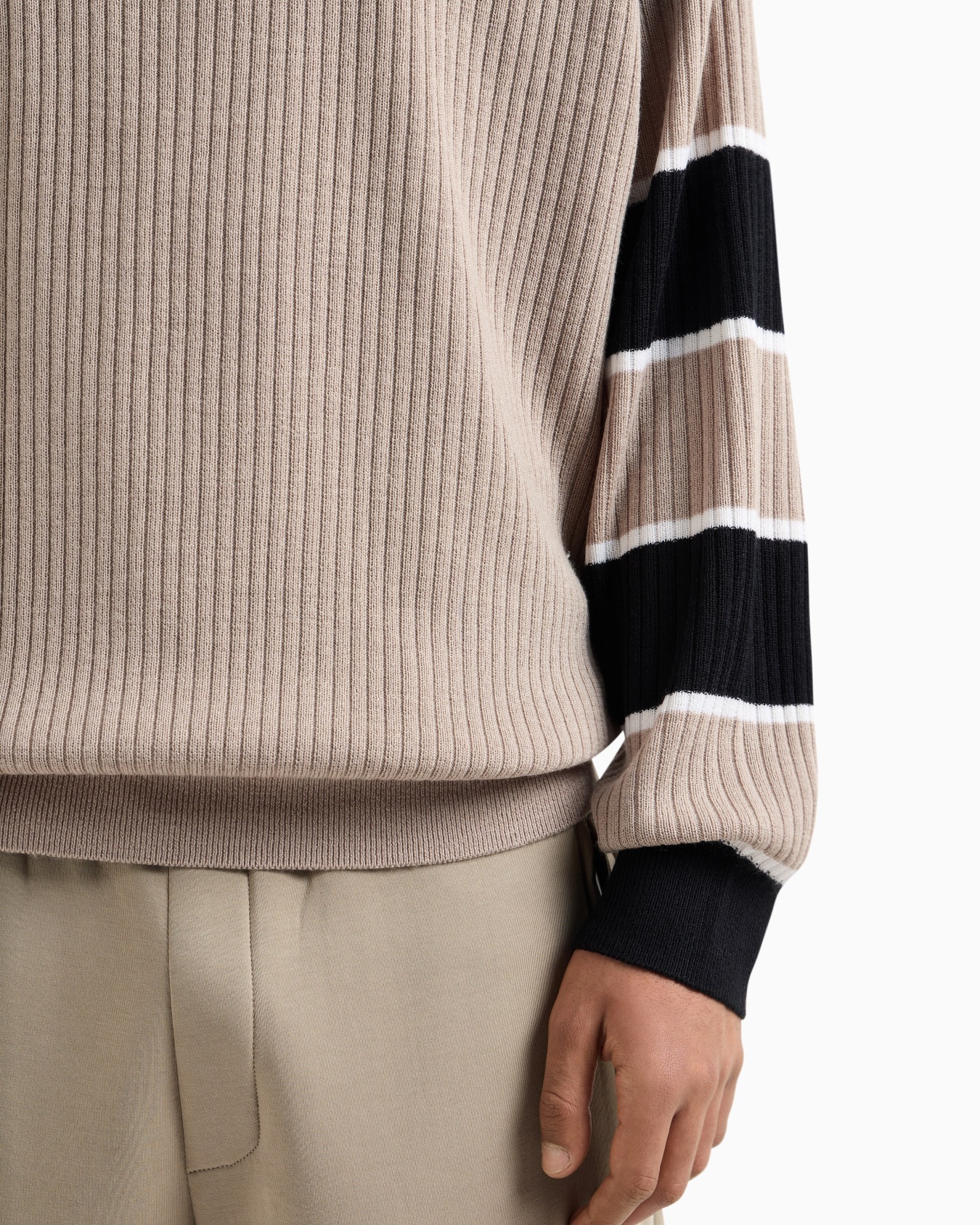 Zip-up sweater with striped sleeves Slide 4