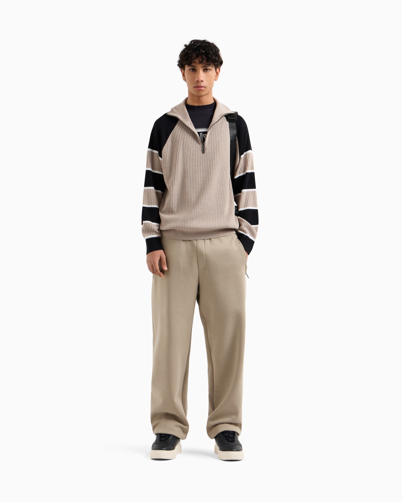 Zip-up sweater with striped sleeves Slide 1