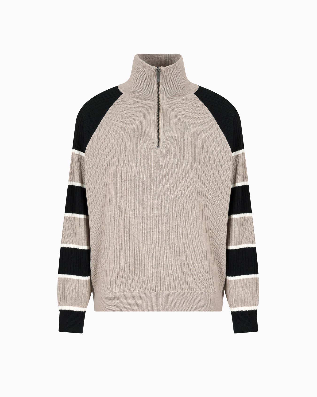 Zip-up sweater with striped sleeves Slide 0