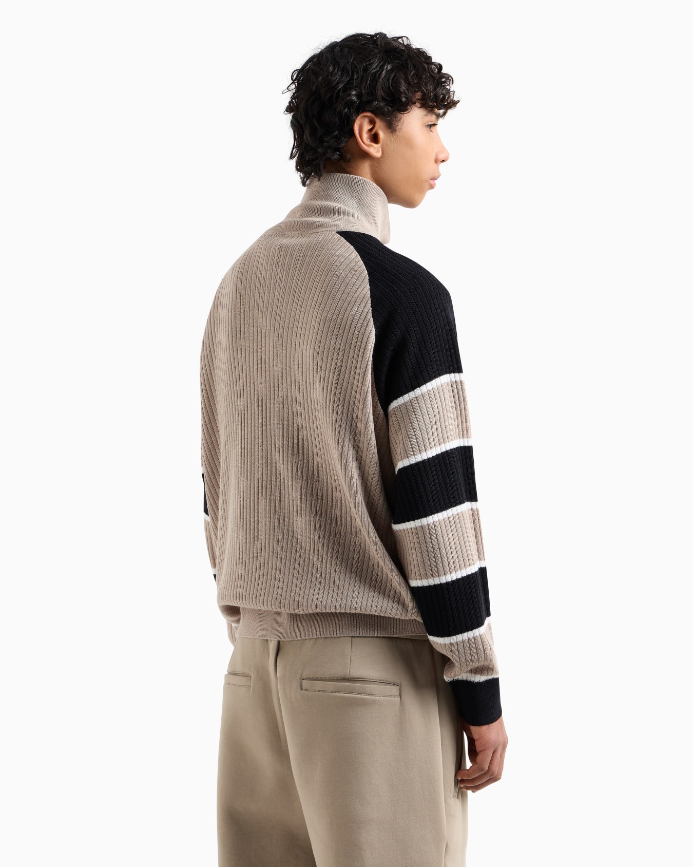 Zip-up sweater with striped sleeves Slide 2