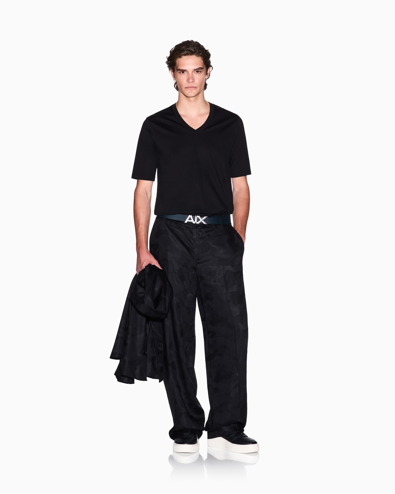 Slim fit T-shirt with V-neck Slide 1
