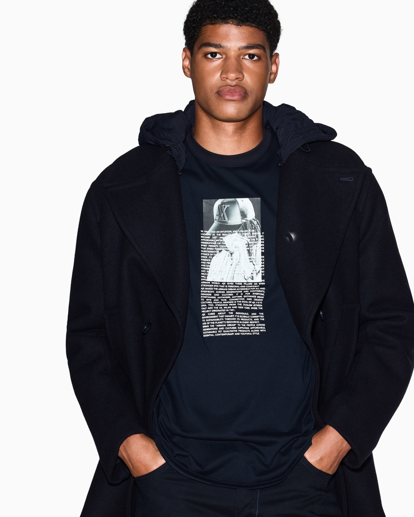 Double-breasted pea coat with hood Slide 4
