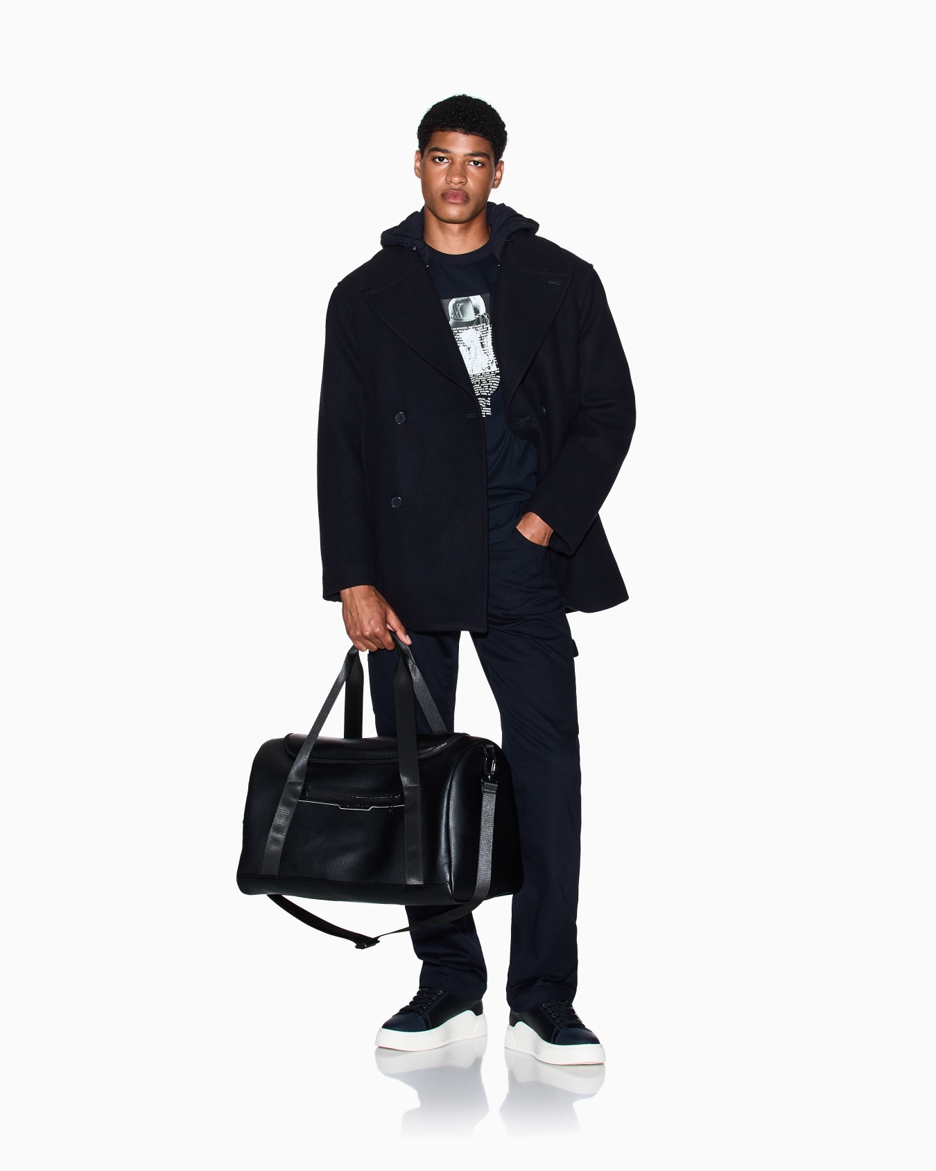 Double-breasted pea coat with hood Slide 1