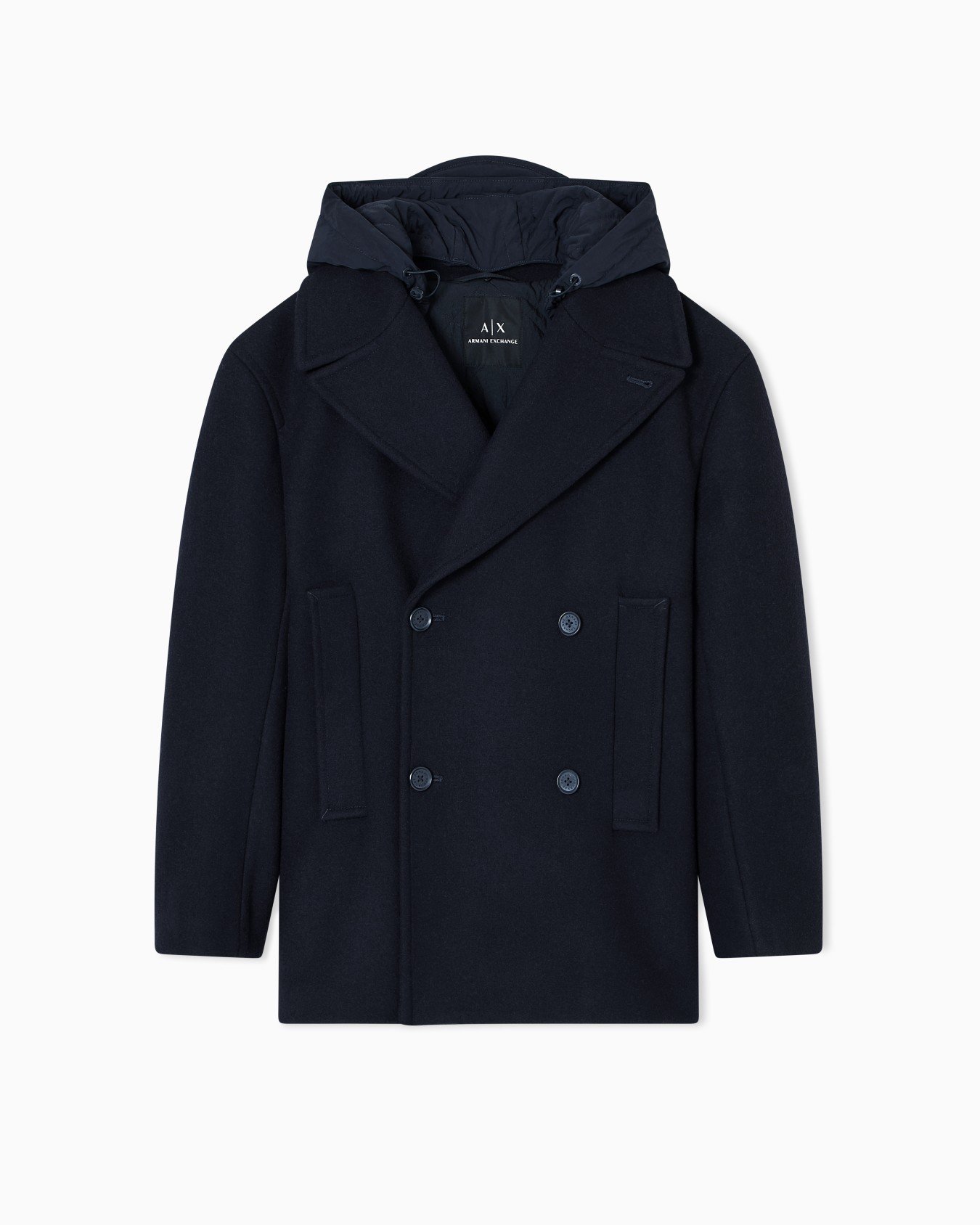 Double-breasted pea coat with hood Slide 0