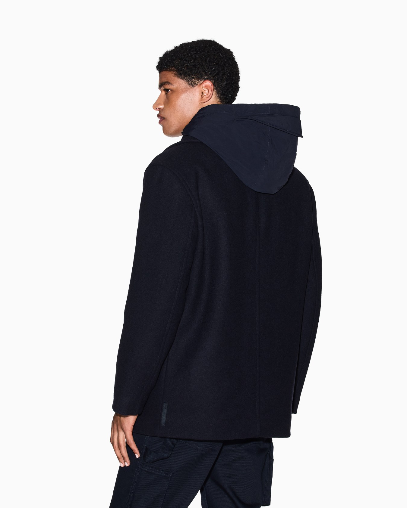 Double-breasted pea coat with hood Slide 2