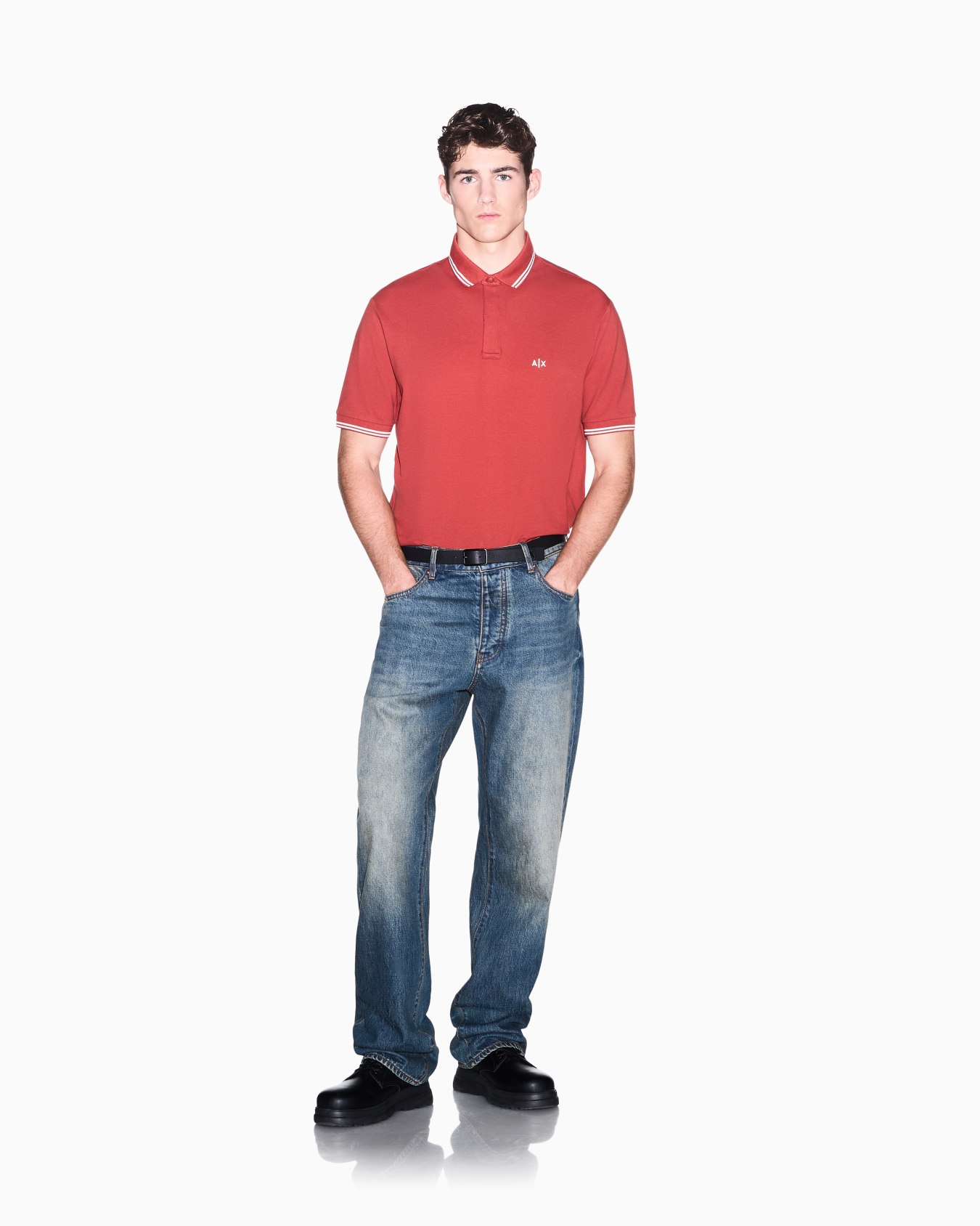 regular fit polo shirt in stretch cotton piquet Slide 1