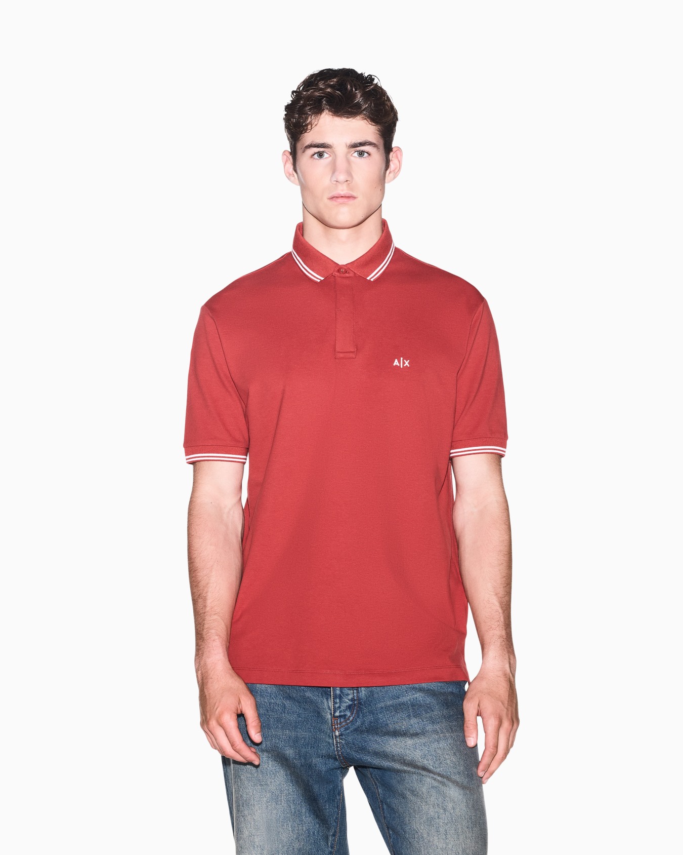 regular fit polo shirt in stretch cotton piquet Slide 3
