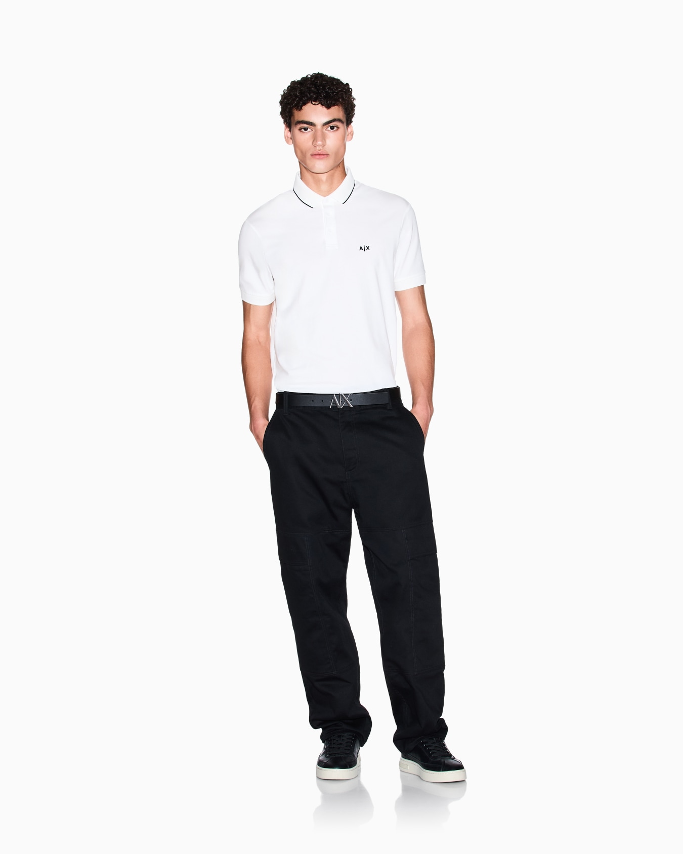 Slim fit polo shirt with logo and piping Slide 1