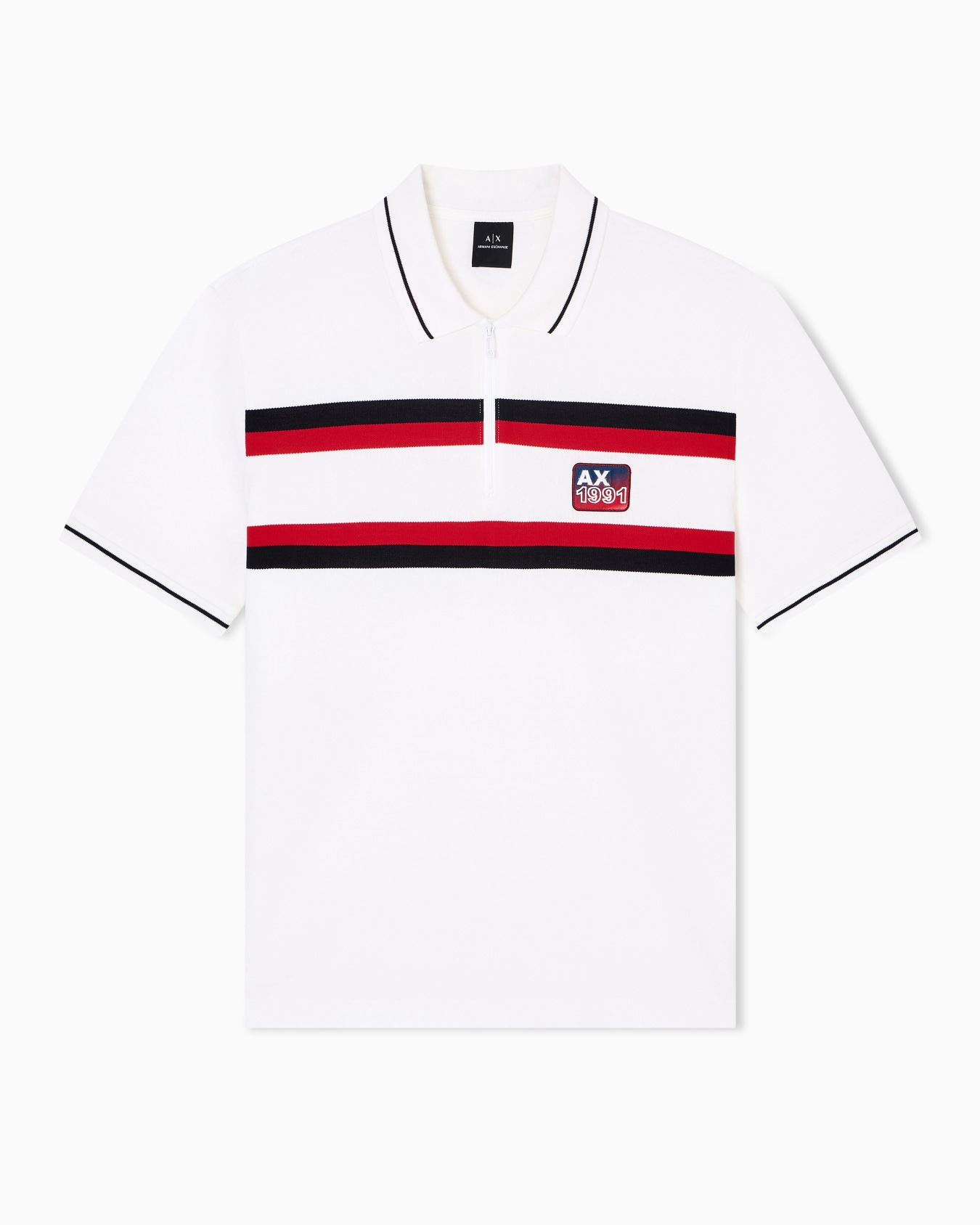 Regular fit polo shirt with zip and contrasting bands Slide 0