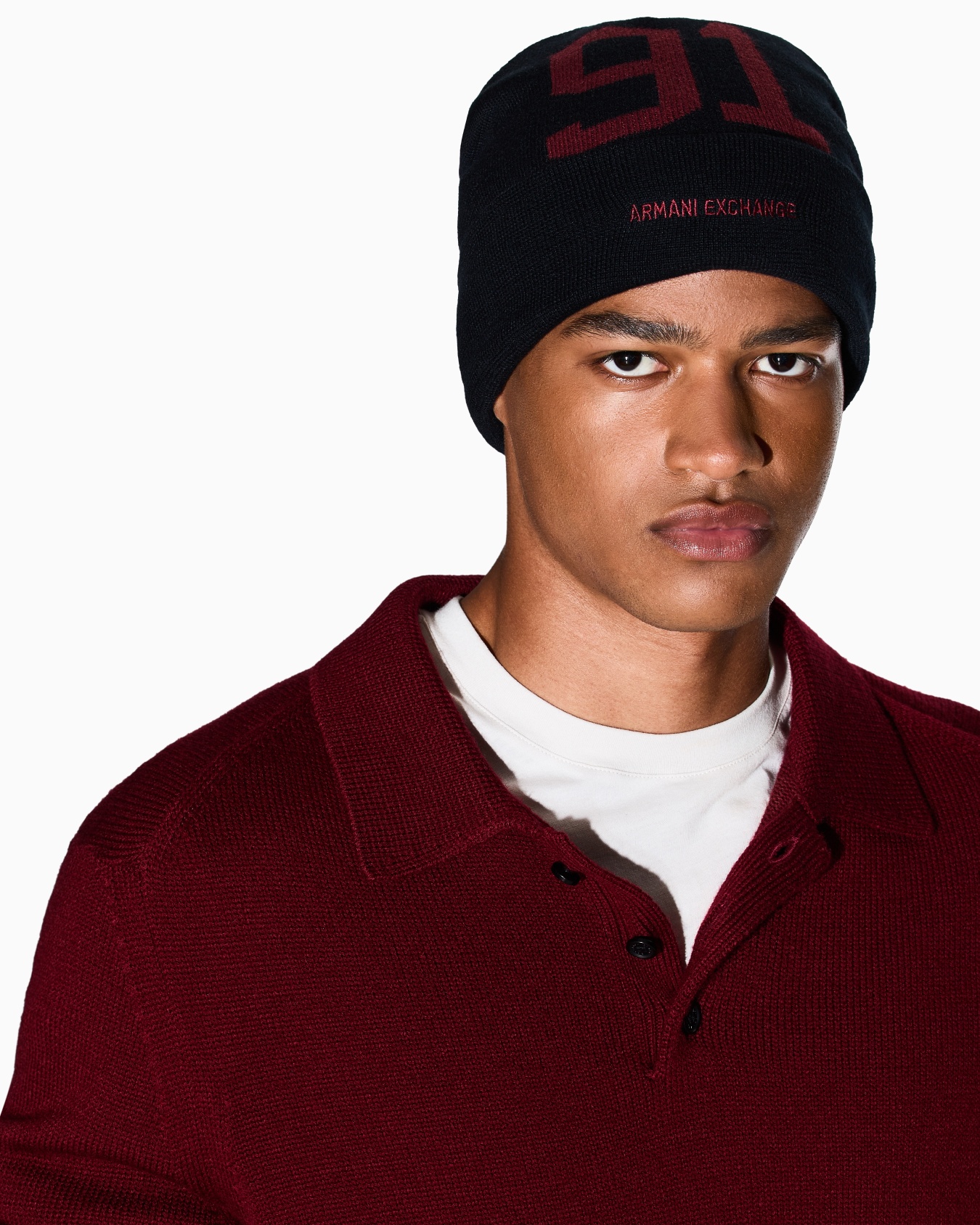 A|X RIBBED KNIT 91 LOGO BEANIE Slide 2