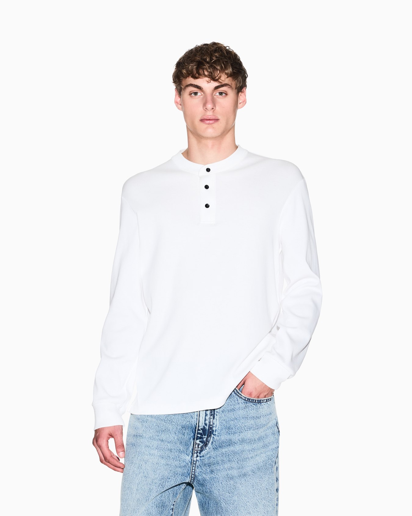 ヘンリーネック コットンリブ ロングスリーブトップス スライドする 3