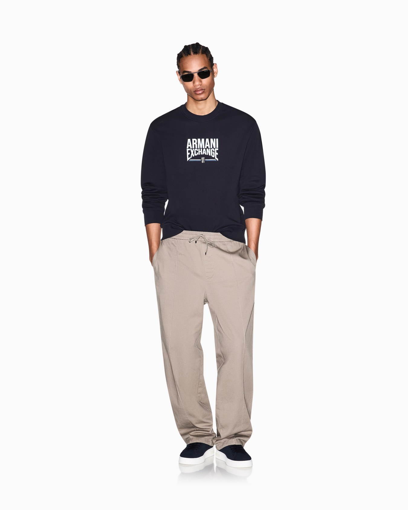 Diagonal Fleece Cotton Crewneck Sweatshirt Slide 1