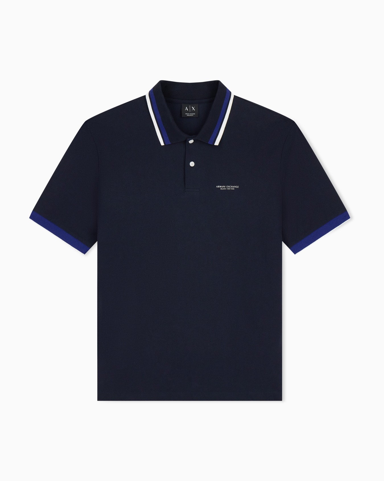 Polo de punto piqué con ribete a rayas y logotipo bordado Diapositiva 0