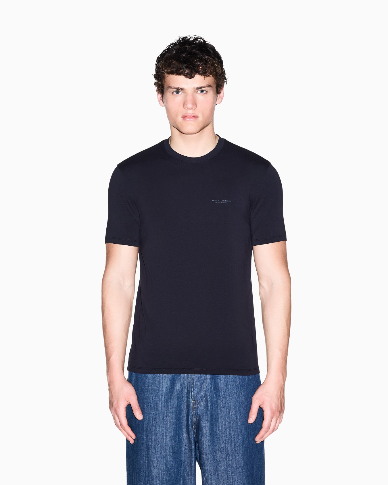 slim fit t-shirt in stretch cotton jersey with rib details Slide 3