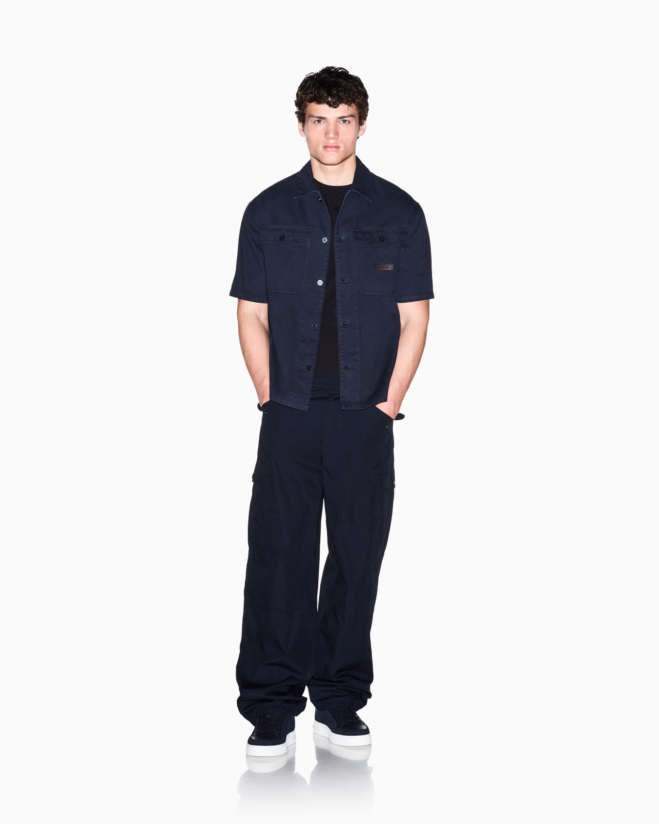 slim fit t-shirt in stretch cotton jersey with rib details Slide 1