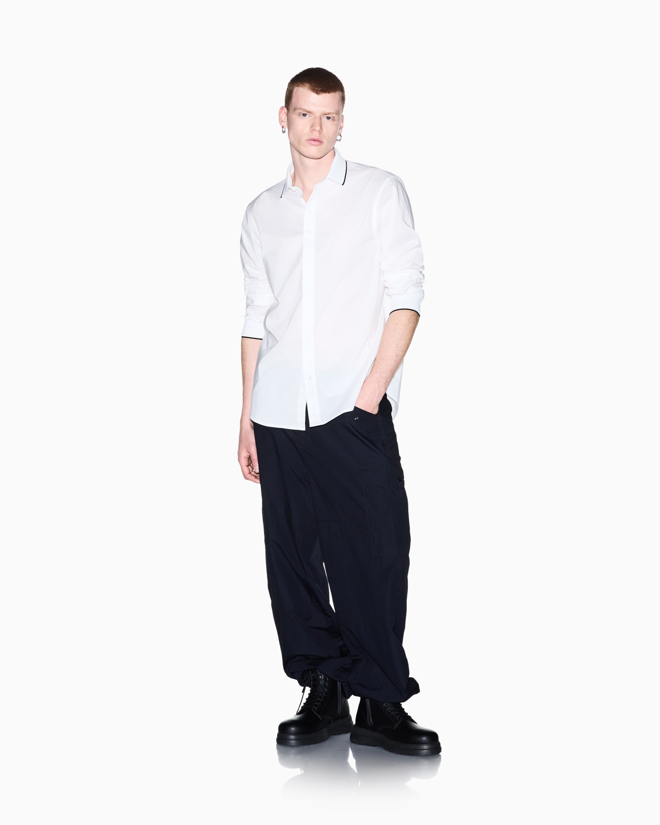 regular fit shirt in cotton poplin with rib details Slide 1