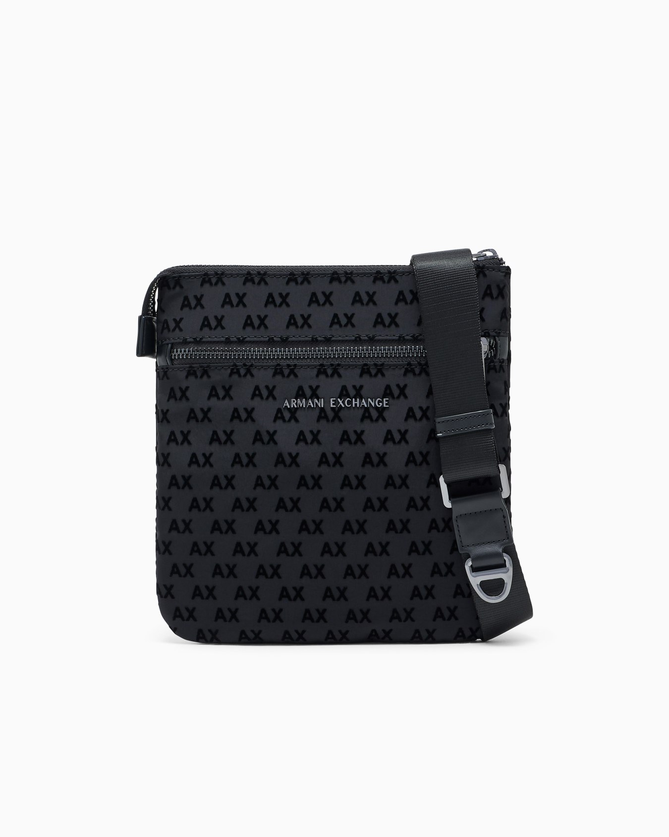 Bandolera plana con motivo monograma y bolsillo frontal Diapositiva 0